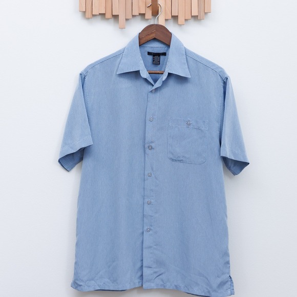 Marquis Other - Marquis Mens Blue Micro Check Short Sleeve Button Down Shirt Medium Microfiber